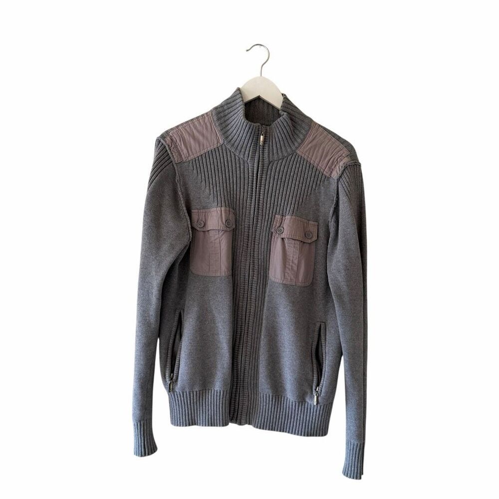 XRay Mens Gray Full Zip Warm Knit Mock Sweater SZ M #2534